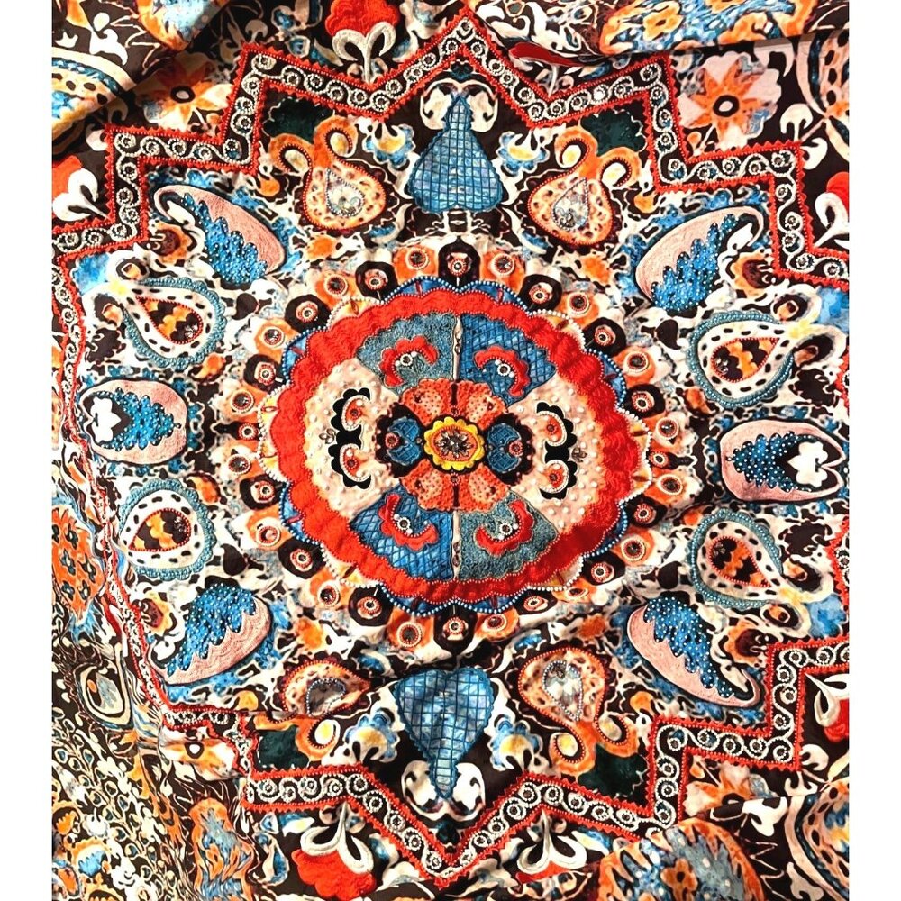 Figue multicolor beaded, embroidered print cotton fabric 54x60" from India